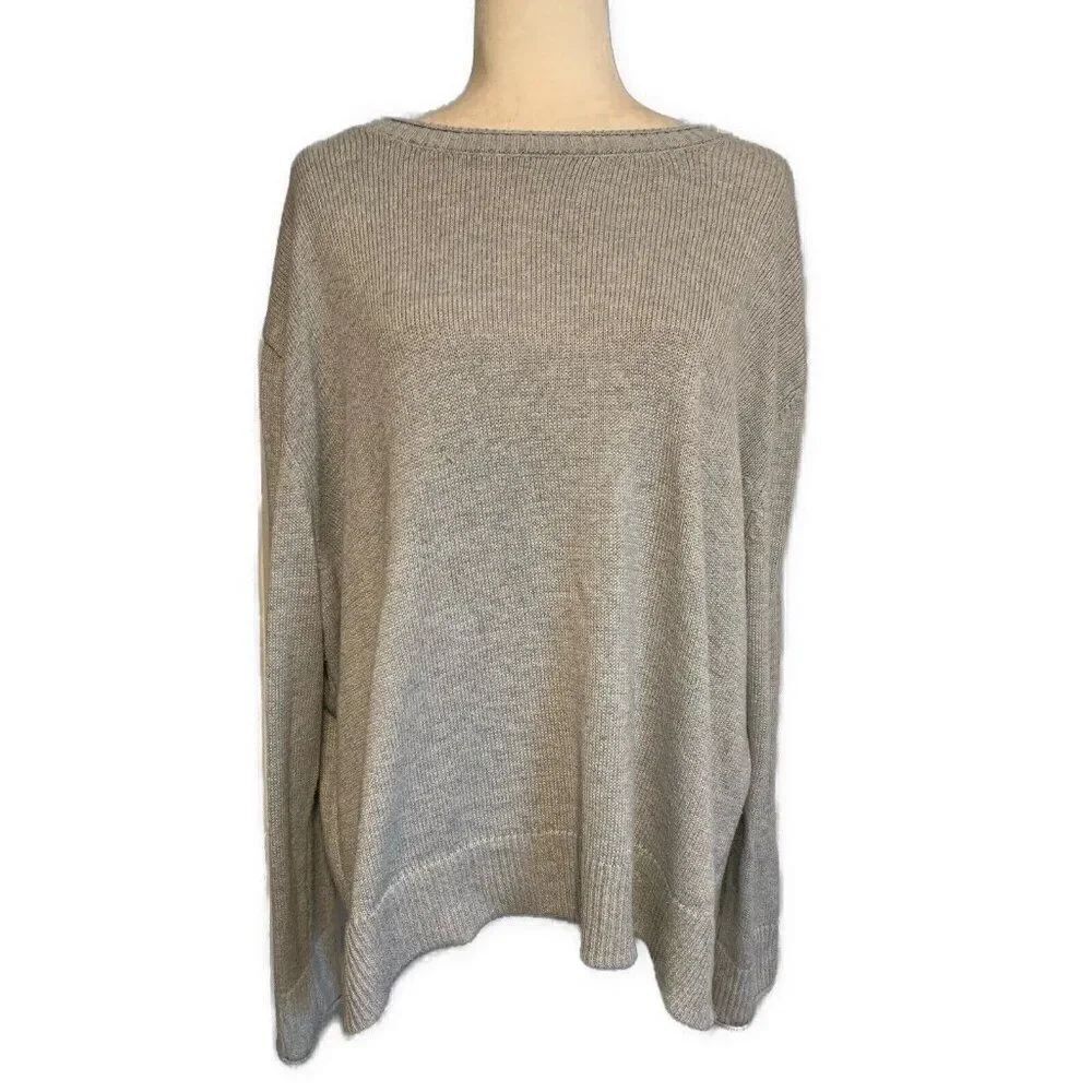 Ella Moss Anthropologie Solid Gray Long Sleeve Crew Neck Knit Sweater Xxl